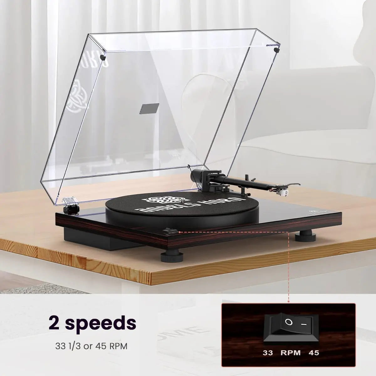  ANGELS HORN Turntable, Vinyl Record Player, Bluetooth Built-in Phono Preamp Belt Drive 2-Speed, Adjustable Counterweight, AT-3600L (Bluetooth Version)
